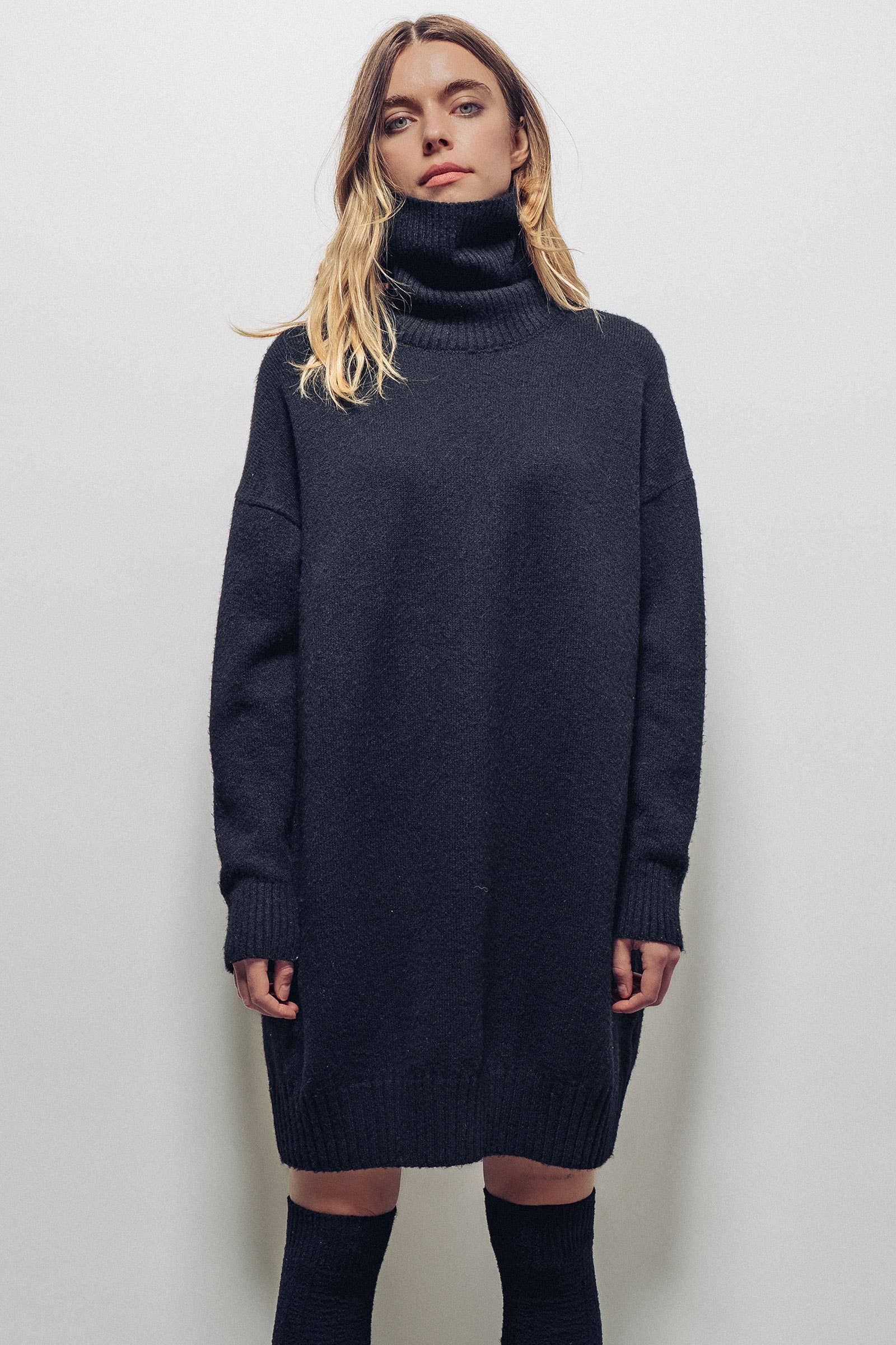 Oversized Turtleneck Ribbed Knit Sweater Dress