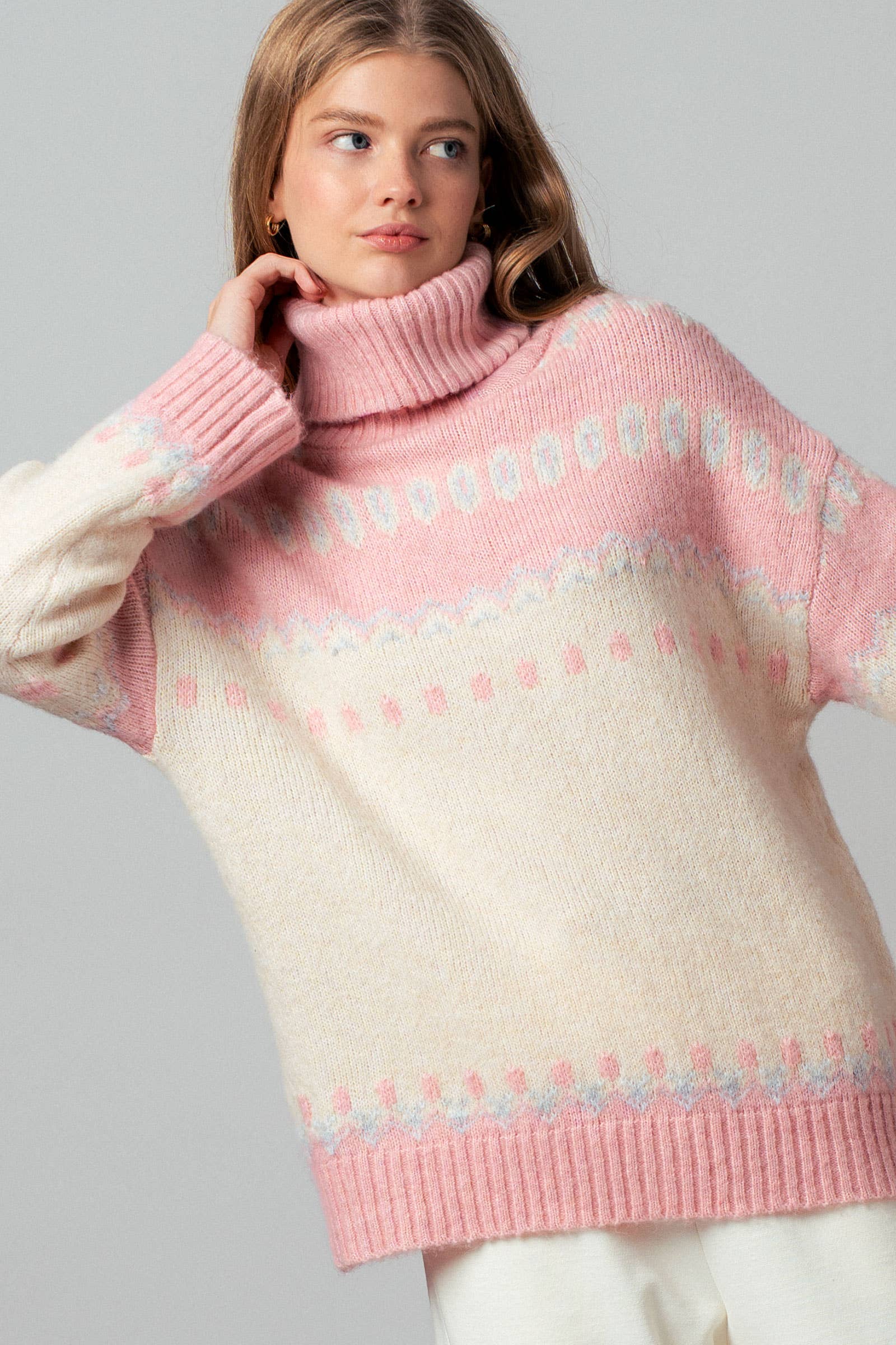 Relaxed Fit Fair Isle Turtleneck Sweater