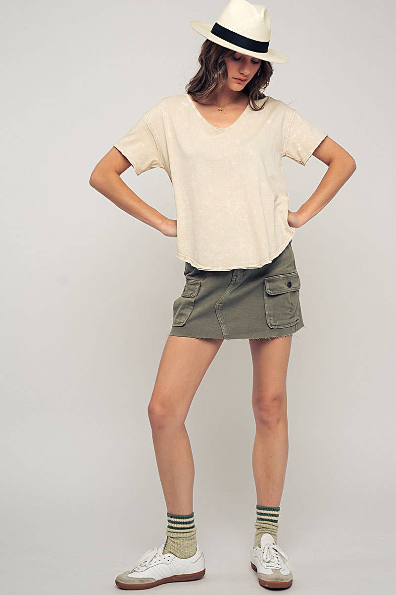 High Rise Raw Hem Utility Pocket Mini Cargo Skirt