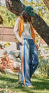 Wide Leg Faux Denim Print French Terry Track Pants with Side in ORANGE BLUE - Women's Casual Pants | Urban Daizy