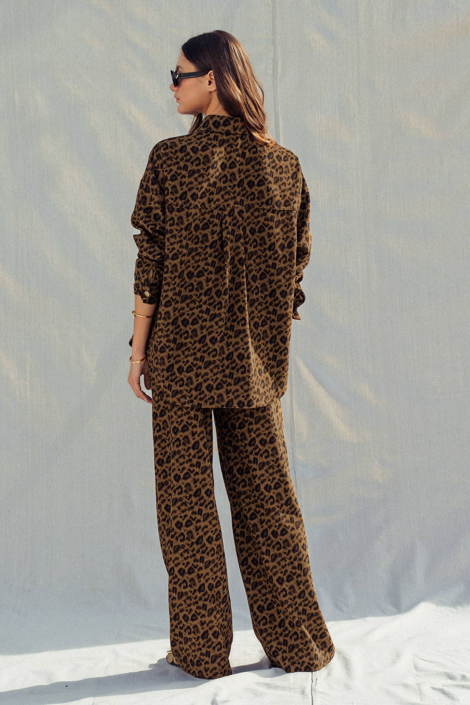 Urban Daizy Leopard Print Set–Oversized Button-Up Shirt & Relaxed Pants Leopard Lounge Set - Women's (UDZ-AC-00201) – alternate view 5