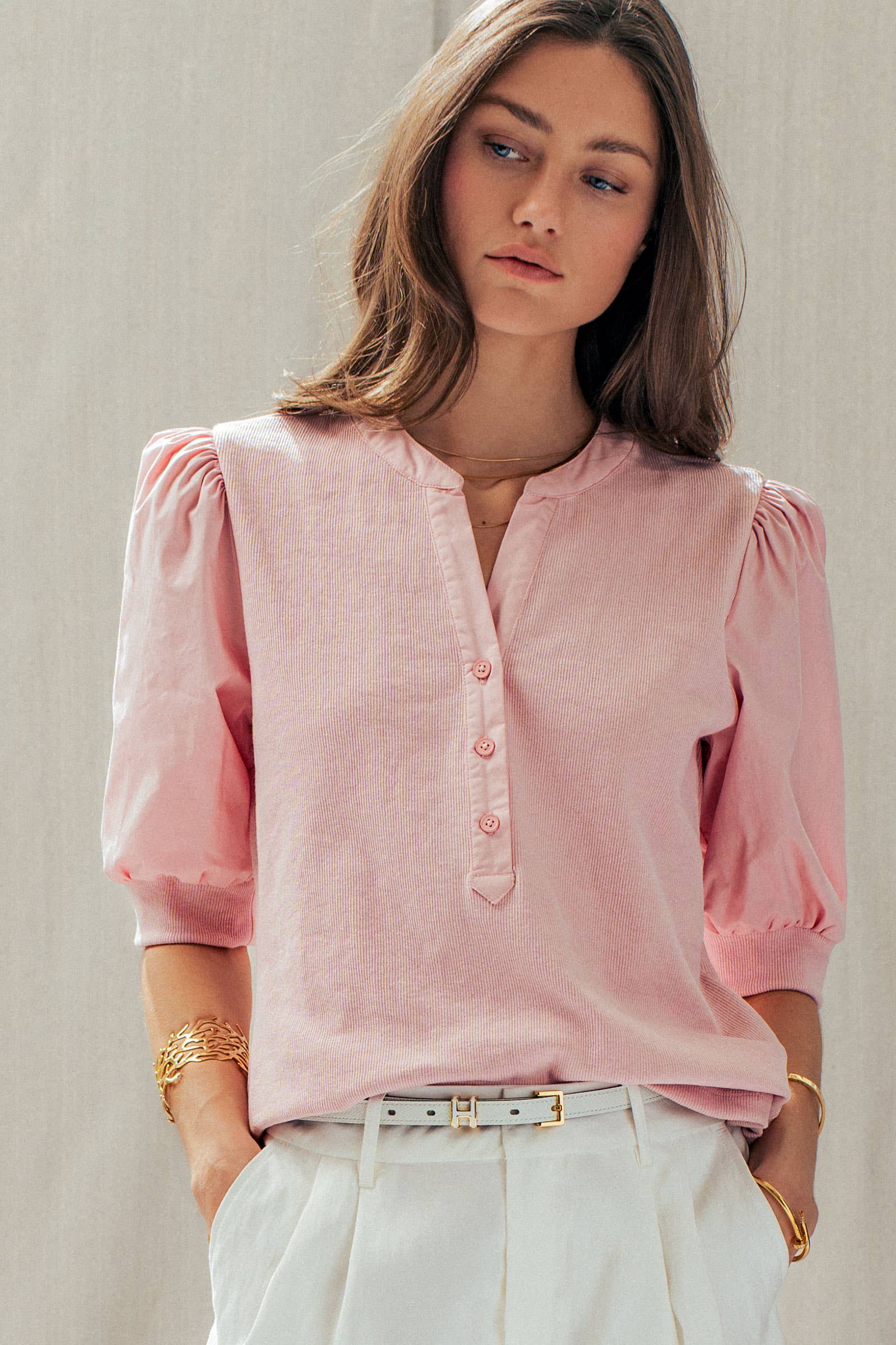 Puff Sleeve Henley Top