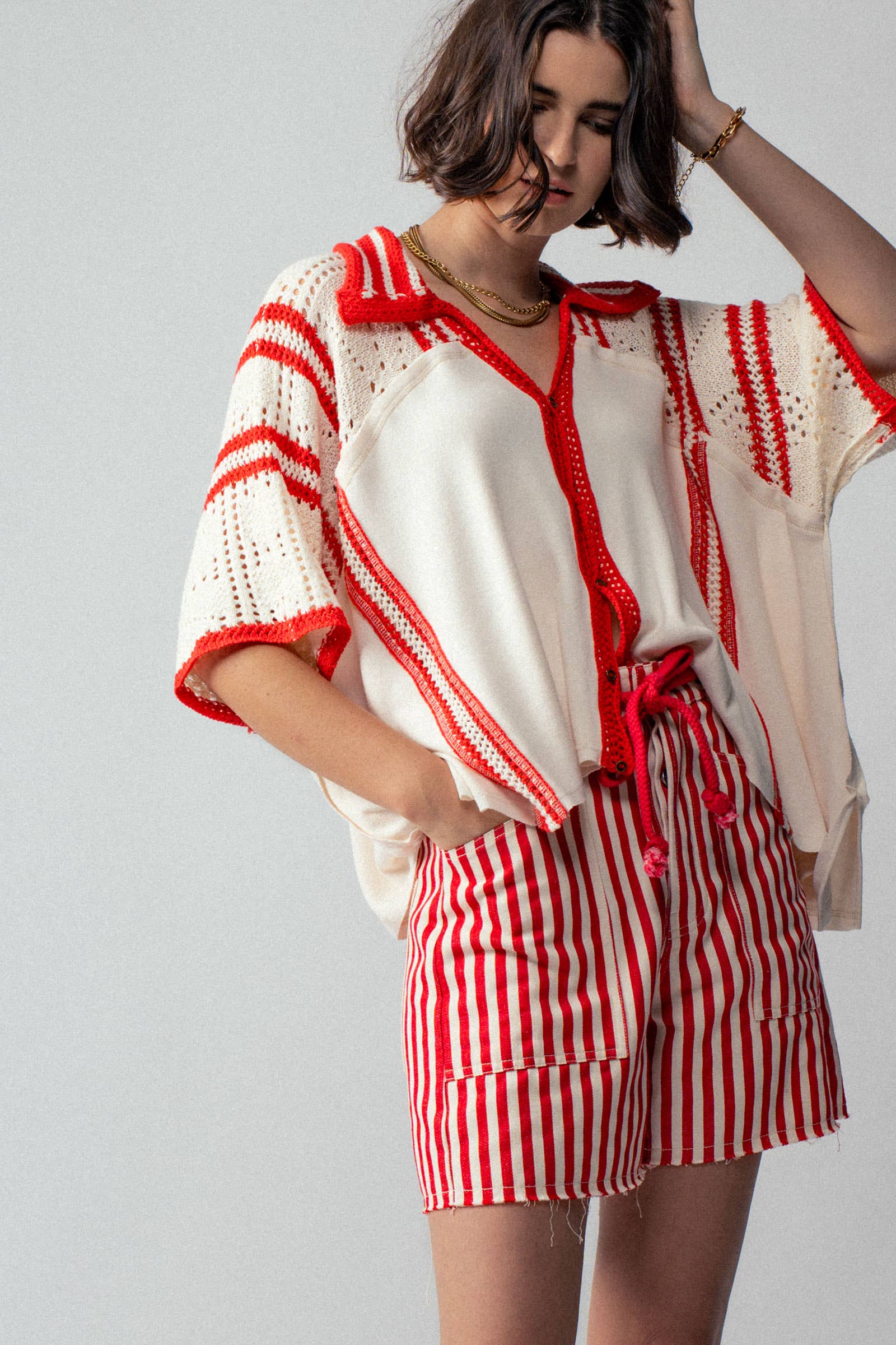 Urban Daizy Striped High-Rise Denim Shorts Blue Shorts - Women's (UDZ-DR-00389) – alternate view 8