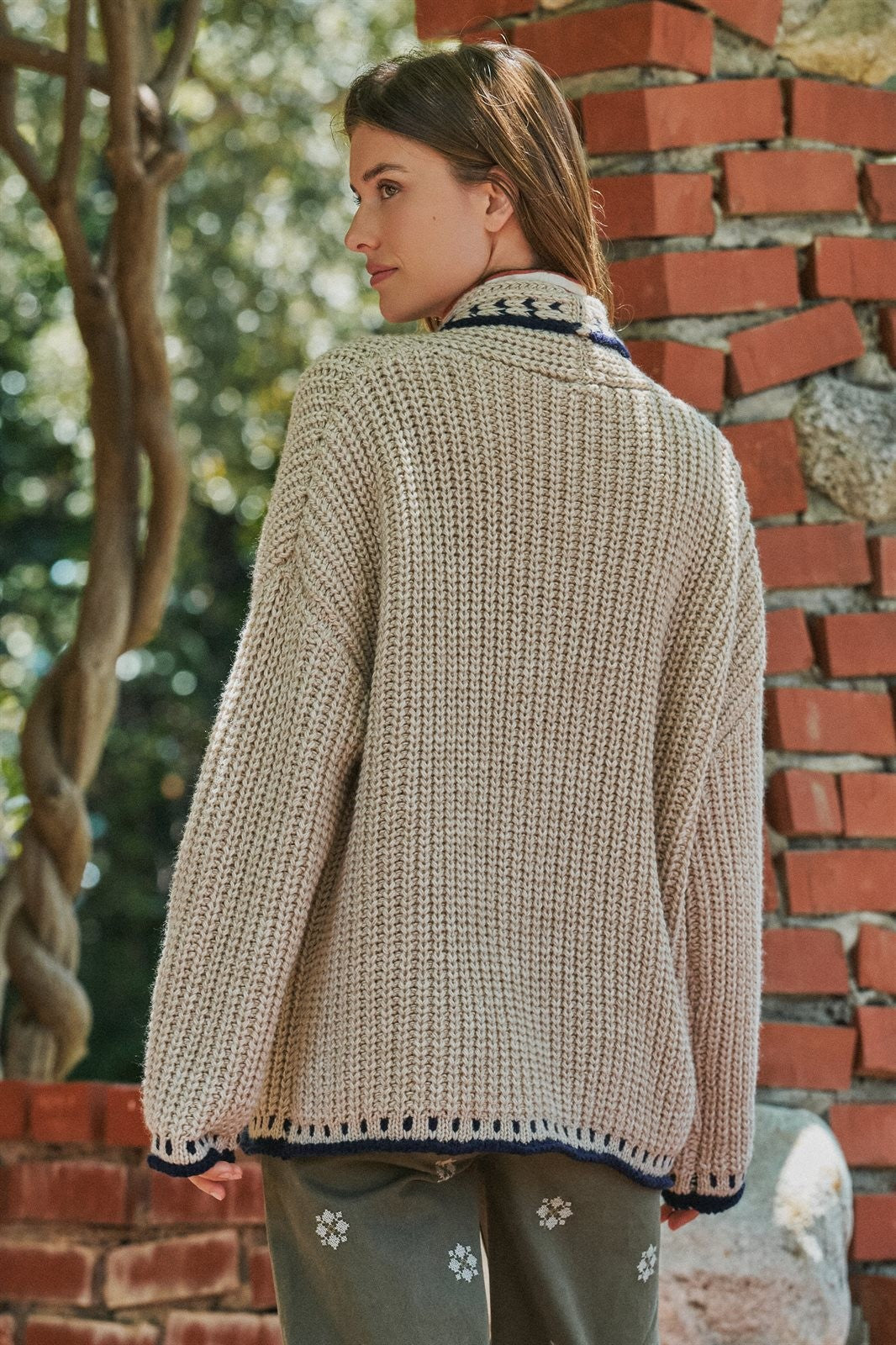Chunky Knit Cardigan Sweater with Stitch Looks in TAUPE	 - Women's Cardigans & Shrugs | Urban Daizy