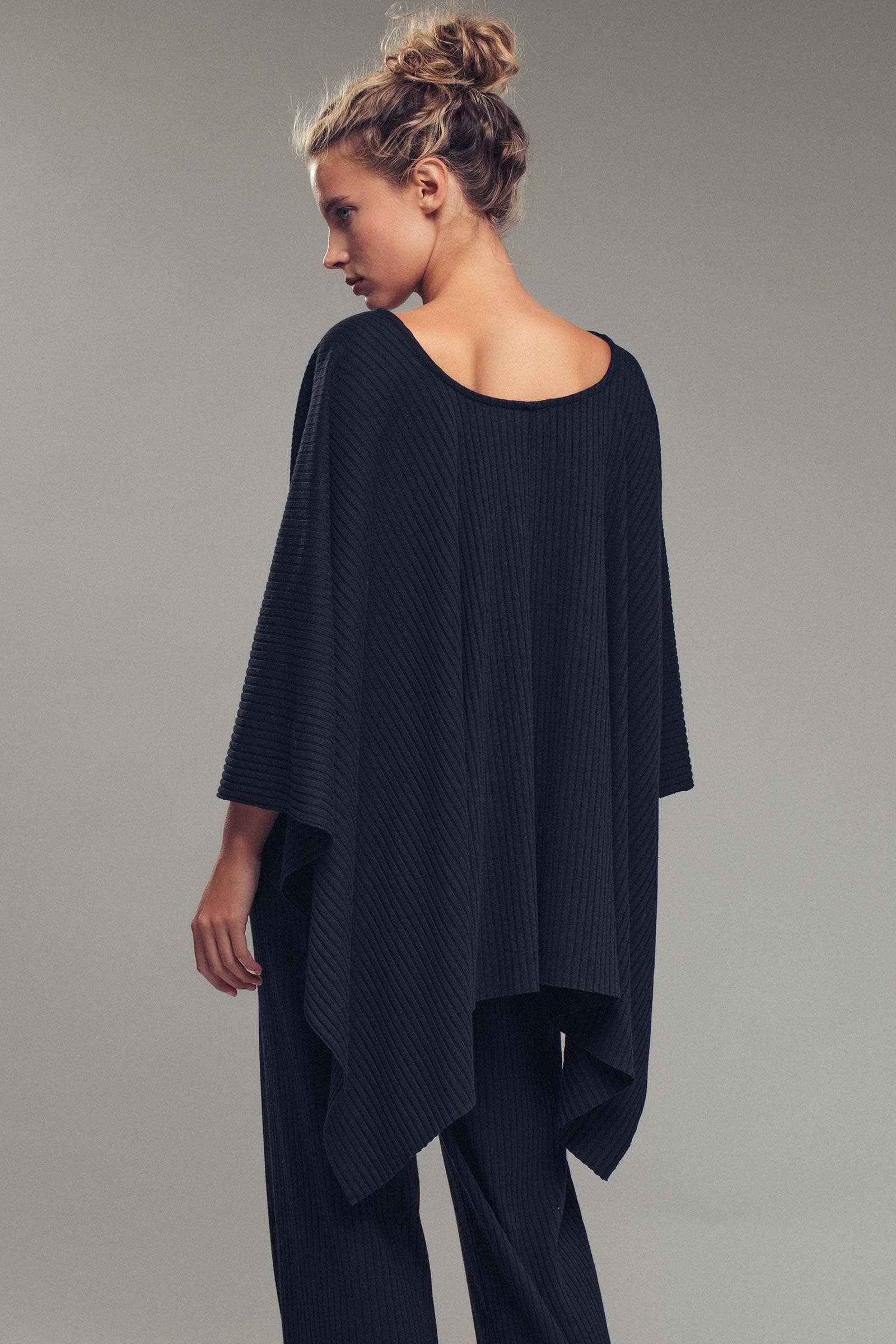 Ribbed Knit Poncho and Pants Set