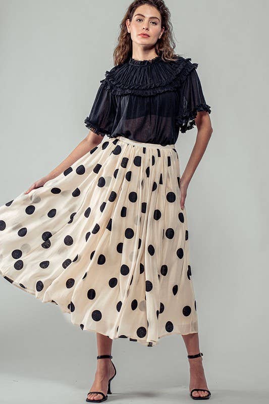 Urban Daizy Polka Dot Elastic Waist Midi Skirt Cream Skirt - Women's (UDZ-SK-00099) – alternate view 8