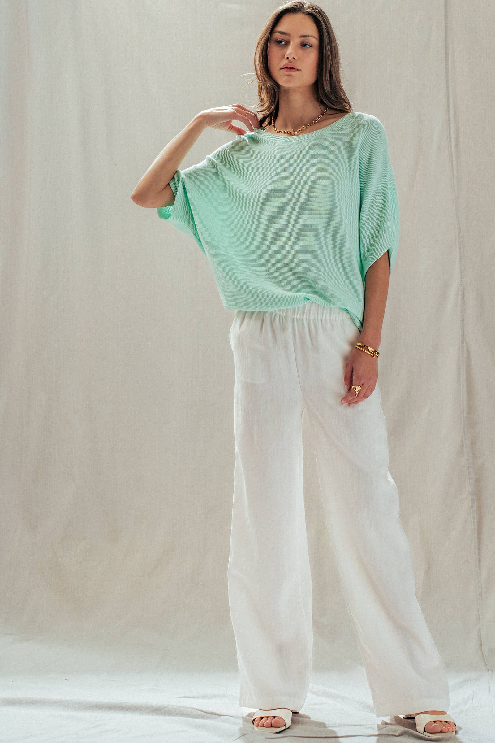 Relaxed Dolman Sleeve Knit Sweater Top