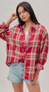 Oversized Plaid Cotton Button-Down Shirt in RED - Women's Shirts & Blouses | Urban Daizy