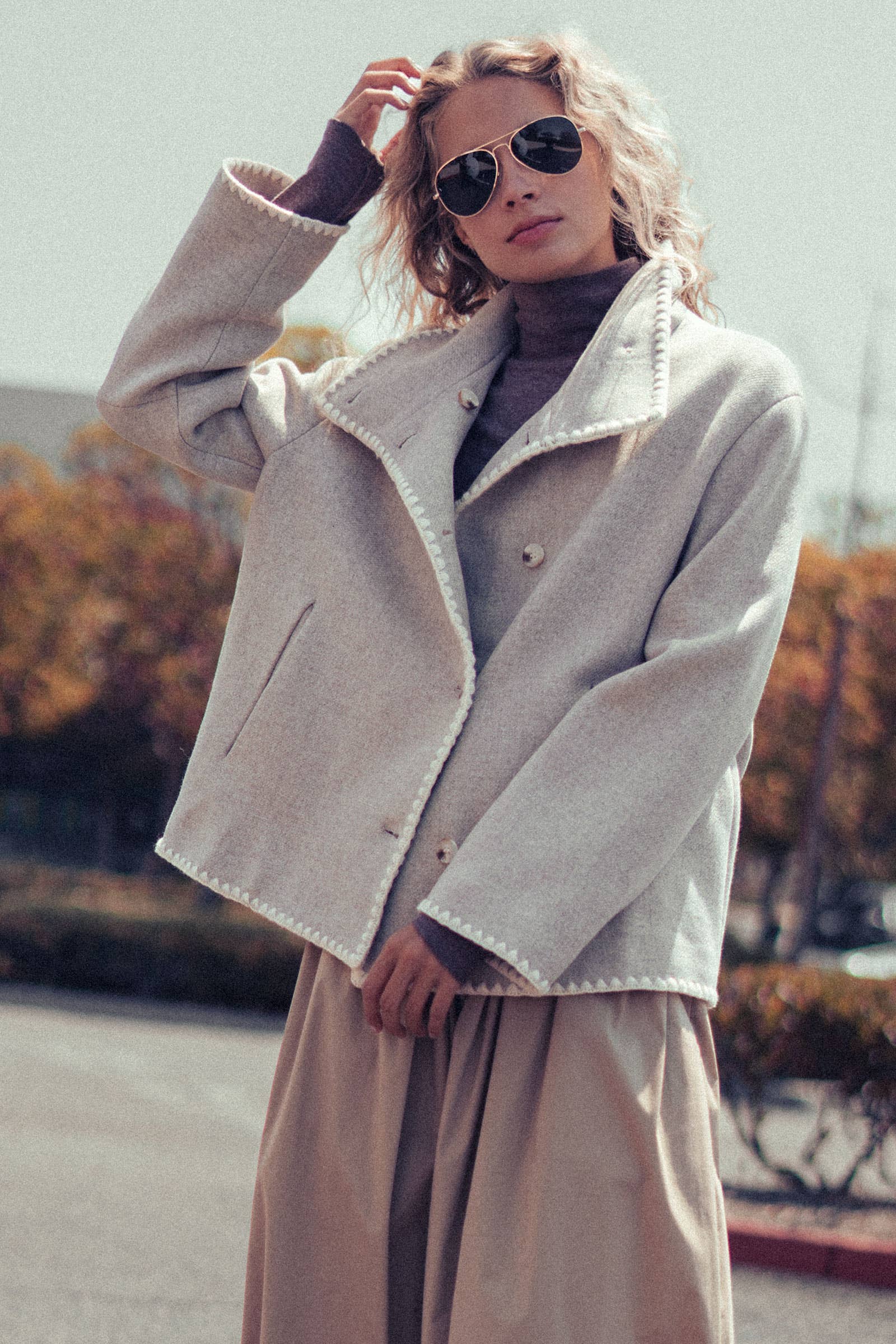 Embroidered Trim Wool-Blend Jacket