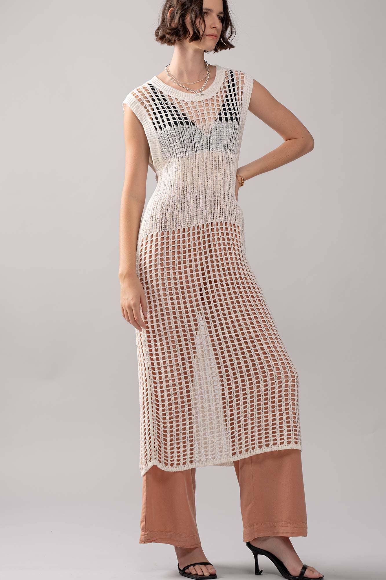 Urban Daizy Crochet Knit Hollow Out Cap Sleeve Maxi Dress Black Dress - Women's (UDZ-DR-00126) – alternate view 7