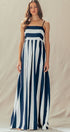 Urban Daizy Vertical Stripe Smocked Back Maxi Dress Ivory-Navy Dress - Women's (UDZ-DR-00526)