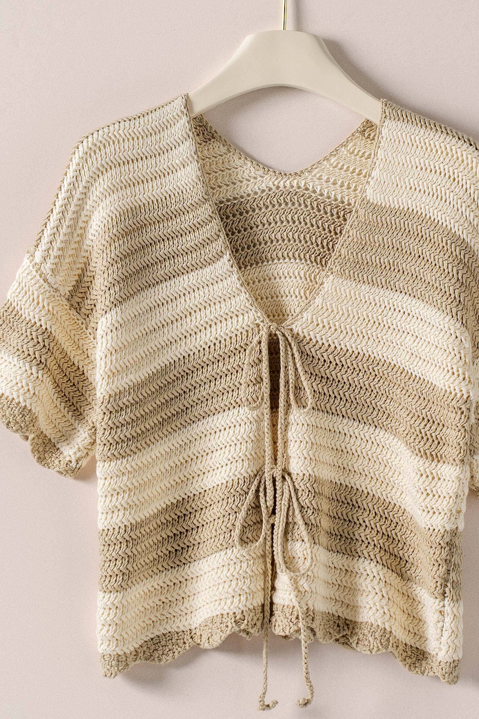 Urban Daizy Striped Crochet Knit Tie-Front Cardigan Top Green Knit Top - Women's (UDZ-TP-01062) – alternate view 4