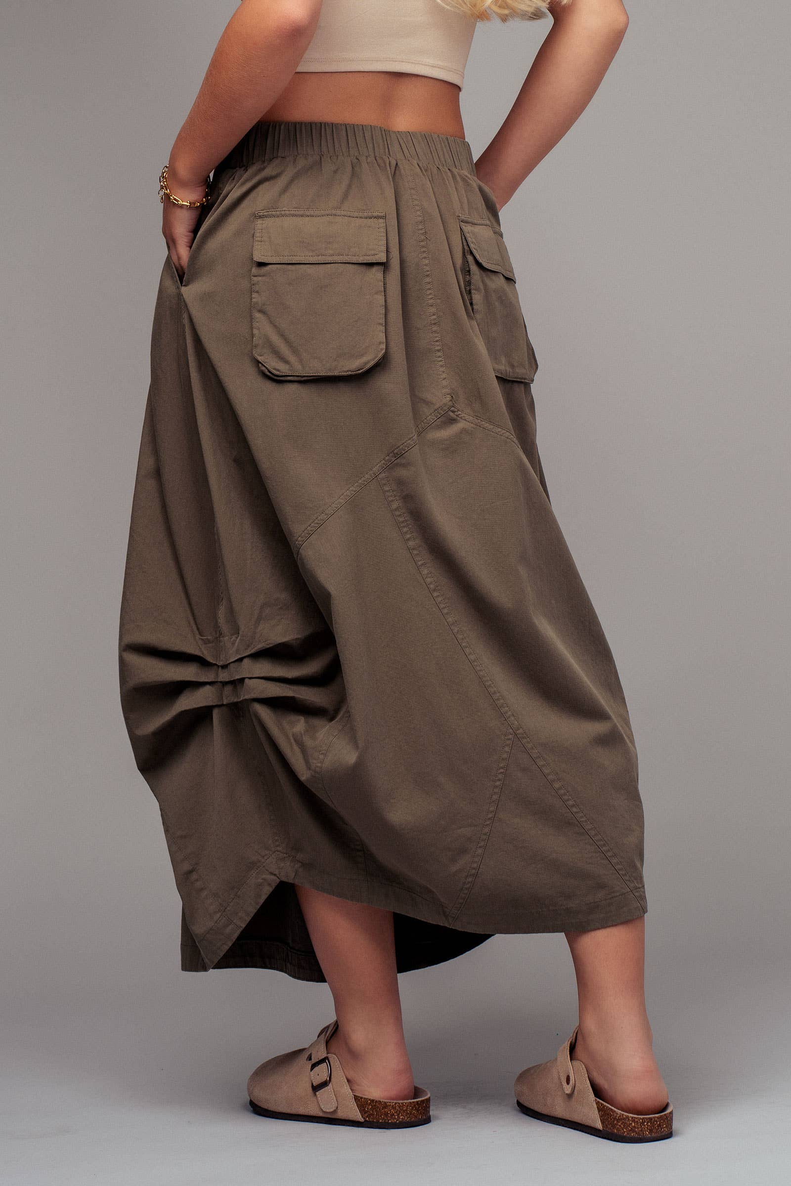 Balloon Hem Drawstring Maxi Skirt