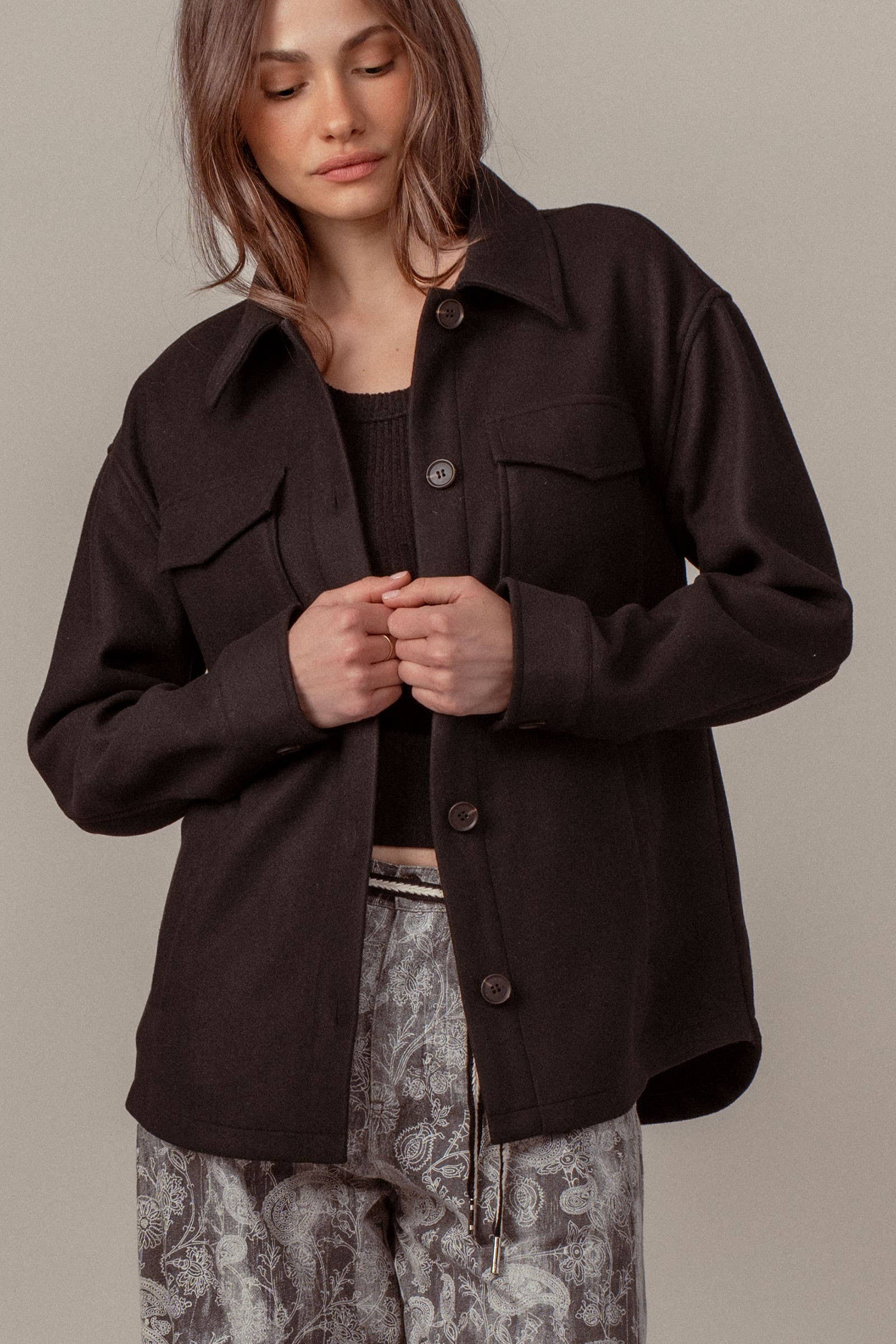 Urban Daizy Colorblock Wool Blend Shacket Jacket Black Shirt Jacket/Shacket - Women's (UDZ-TP-00812) – alternate view 10