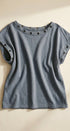 Grommet Trim Washed Cotton Boat Neck Top in VINTAGE NAVY - Women's T-Shirts & Polos | Urban Daizy