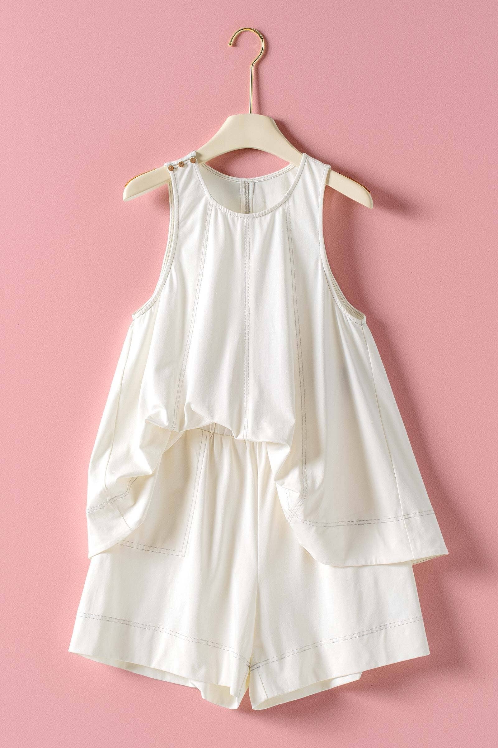 Urban Daizy Contrast Stitch Swing Top & Shorts Set Ivory Top & Pant Set (NOT Loungewear) - Women's (UDZ-AC-00240)