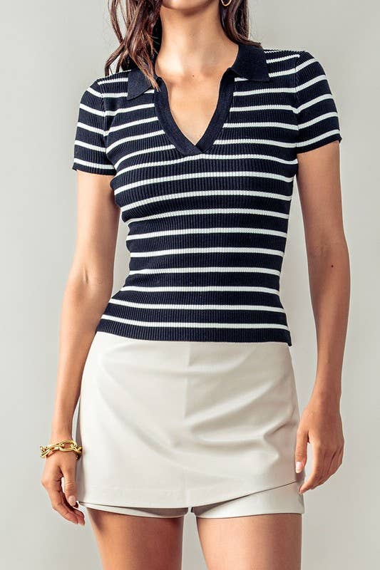 Urban Daizy Ribbed Stripe V-Neck Knit Top Ivory Knit Top - Women's (UDZ-TP-00562) – alternate view 15