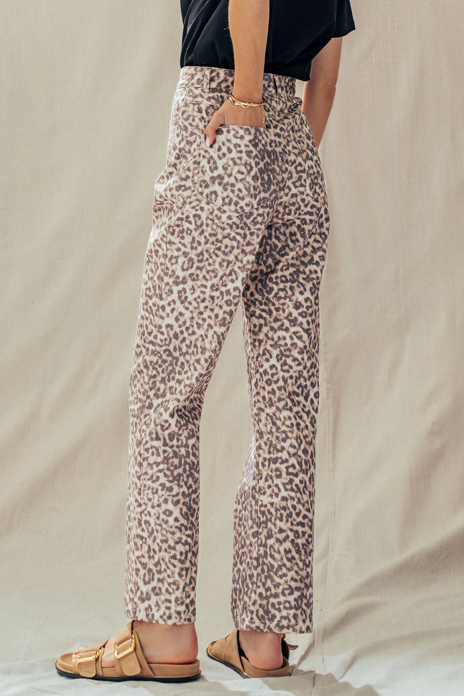 Leopard Print High-Rise Straight-Leg Pants