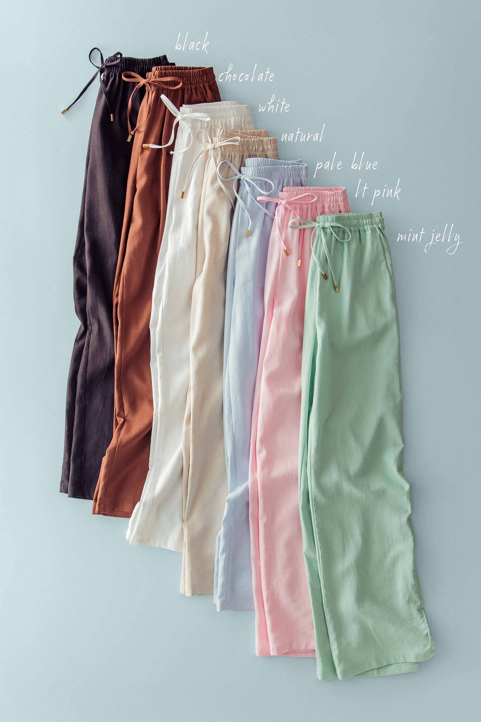 Linen Blend Wide Leg Pants Drawstring Waist