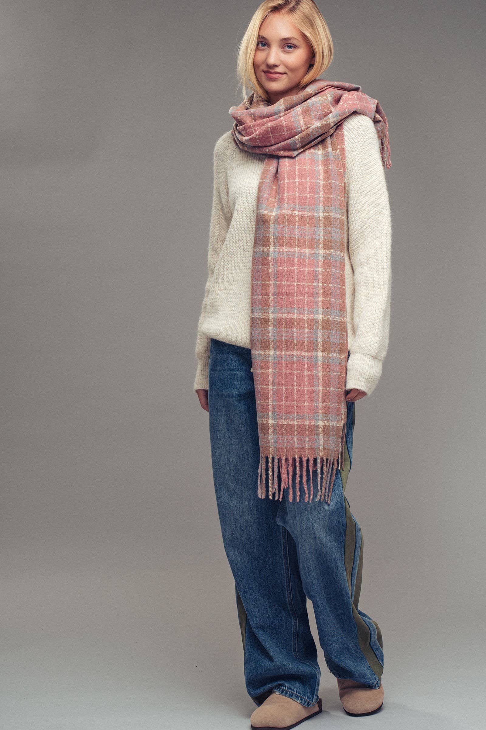 Soft Brushed Classic Plaid Fringe Scarf