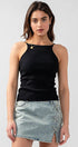 Urban Daizy Ribbed Knit Halter Spaghetti Strap Tank Top Black Tank Top - Women's (UDZ-TP-00490)