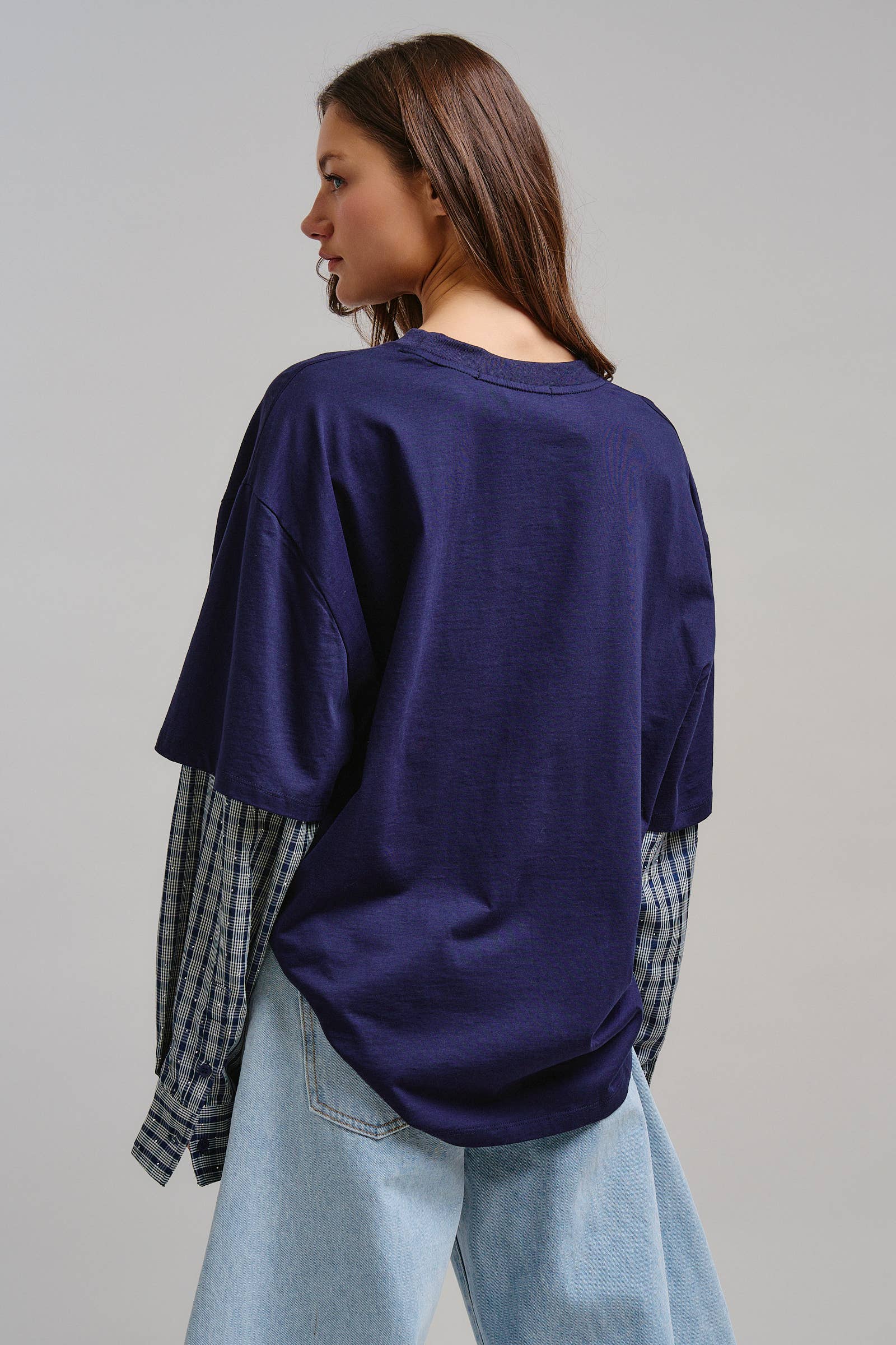 Urban Daizy Oversized Faux Layered Mixed Media Shirt Red Tunic - Women's (UDTP1445-Red) – alternate view 10