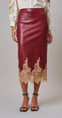 Faux Leather Lace Trim Midi Pencil Skirt in BURGUNDY - Women's Midi Skirts | Urban Daizy
