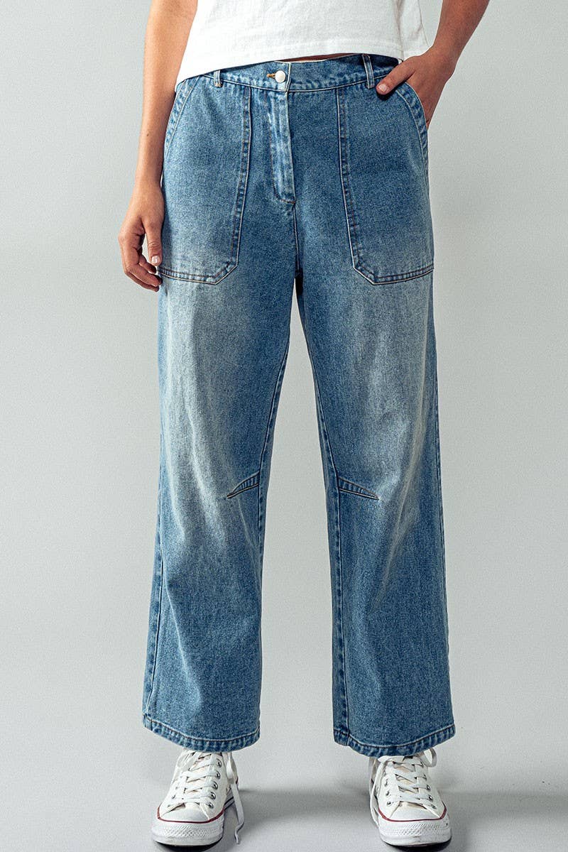 Urban Daizy Engineered Leg Wide Leg Denim Jeans Denim-Blue Lounge Sweatpants/Joggers - Women's (TNDN0284-Denim-Blue) ��� alternate 