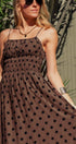Urban Daizy Polka Dot Smocked Maxi Dress Linen Blend Brown/Black Dress - Women's (UDZ-DR-00515) – alternate view 12