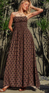Urban Daizy Polka Dot Smocked Maxi Dress Linen Blend Brown/Black Dress - Women's (UDZ-DR-00515)