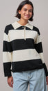 Striped Knit Rugby Polo Sweater in IVORY BLACK - Women's Sweaters | Urban Daizy