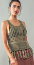 Urban Daizy Crochet Knit Boho Tassel Hem Summer Cover Top Khaki Knit Top - Women's (UDZ-TP-00504) – alternate view 6