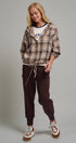 Plaid Flannel Hooded Shirt Jacket with Drawstring Hem in KHAKI - Women's Shirts & Blouses | Urban Daizy