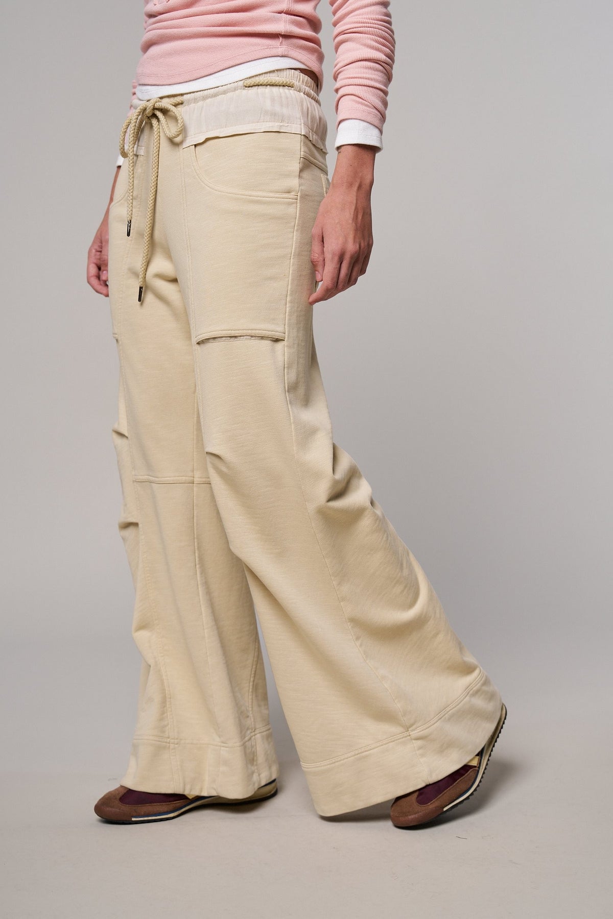 Drawstring Wide Lounge Pants in CREAM - Women's Casual Pants | Urban Daizy