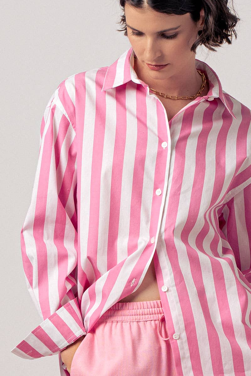 Oversized Stripe Button Down Collared Shirt