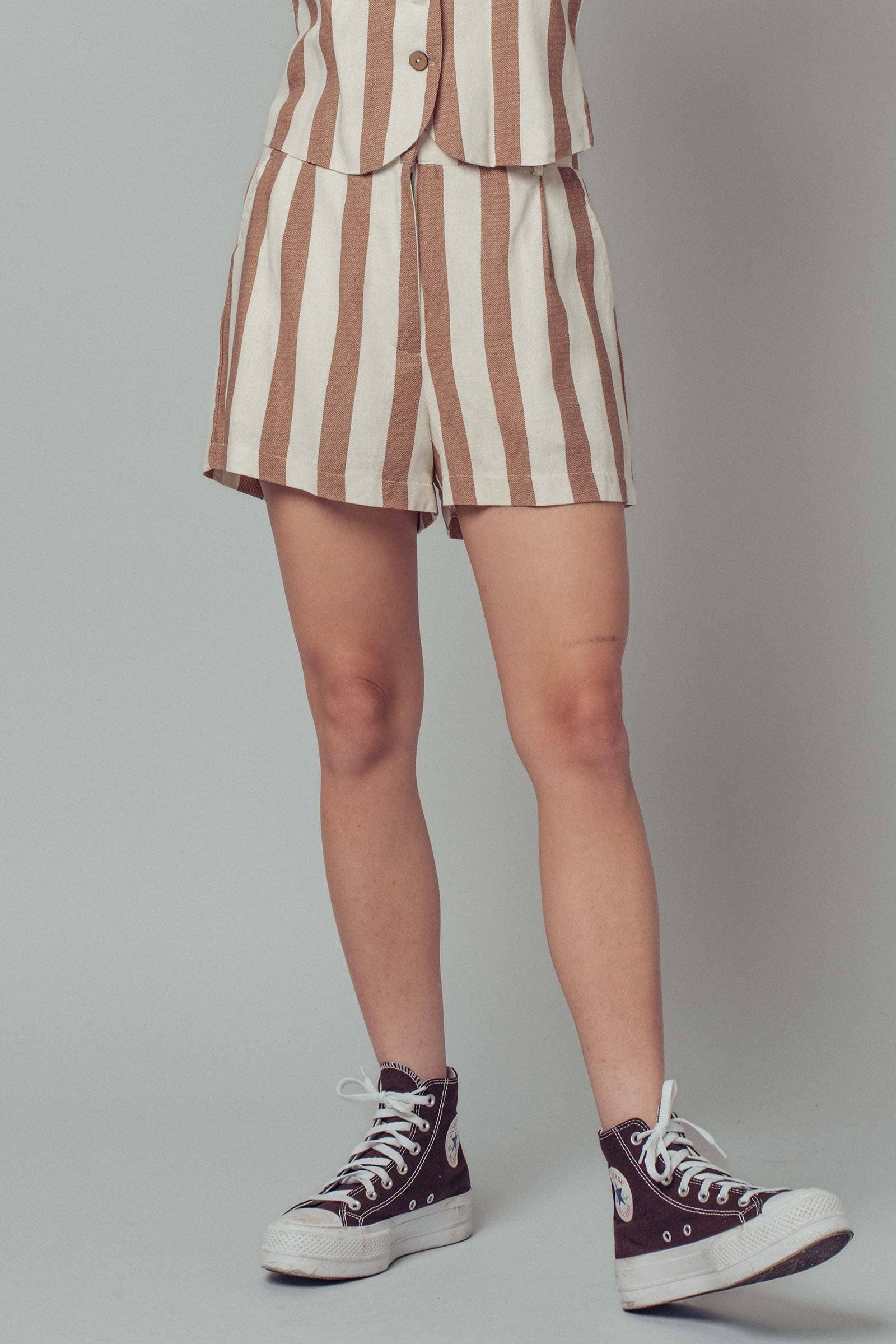 High-Waisted Striped Linen Blend Shorts