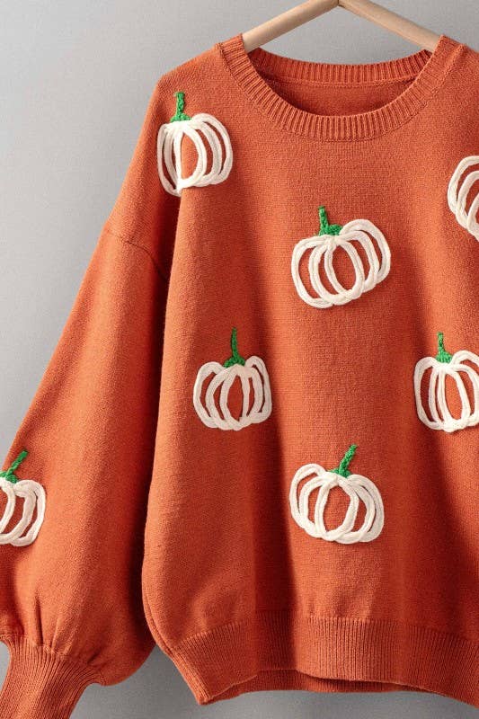 Urban Daizy Pumpkin Patch Balloon Sleeve Sweater Rust Knit Sweater - Women's (UDZ-TP-00814) – alternate view 11
