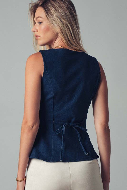 Urban Daizy Structured Square Neck Button-Up Vest Denim Suit Vest - Women's (UDZ-TP-00814) – alternate view 10