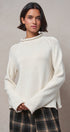 Striped Mock Neck Sweater with Rolled Neckline in IVORY - Women's Sweaters | Urban Daizy