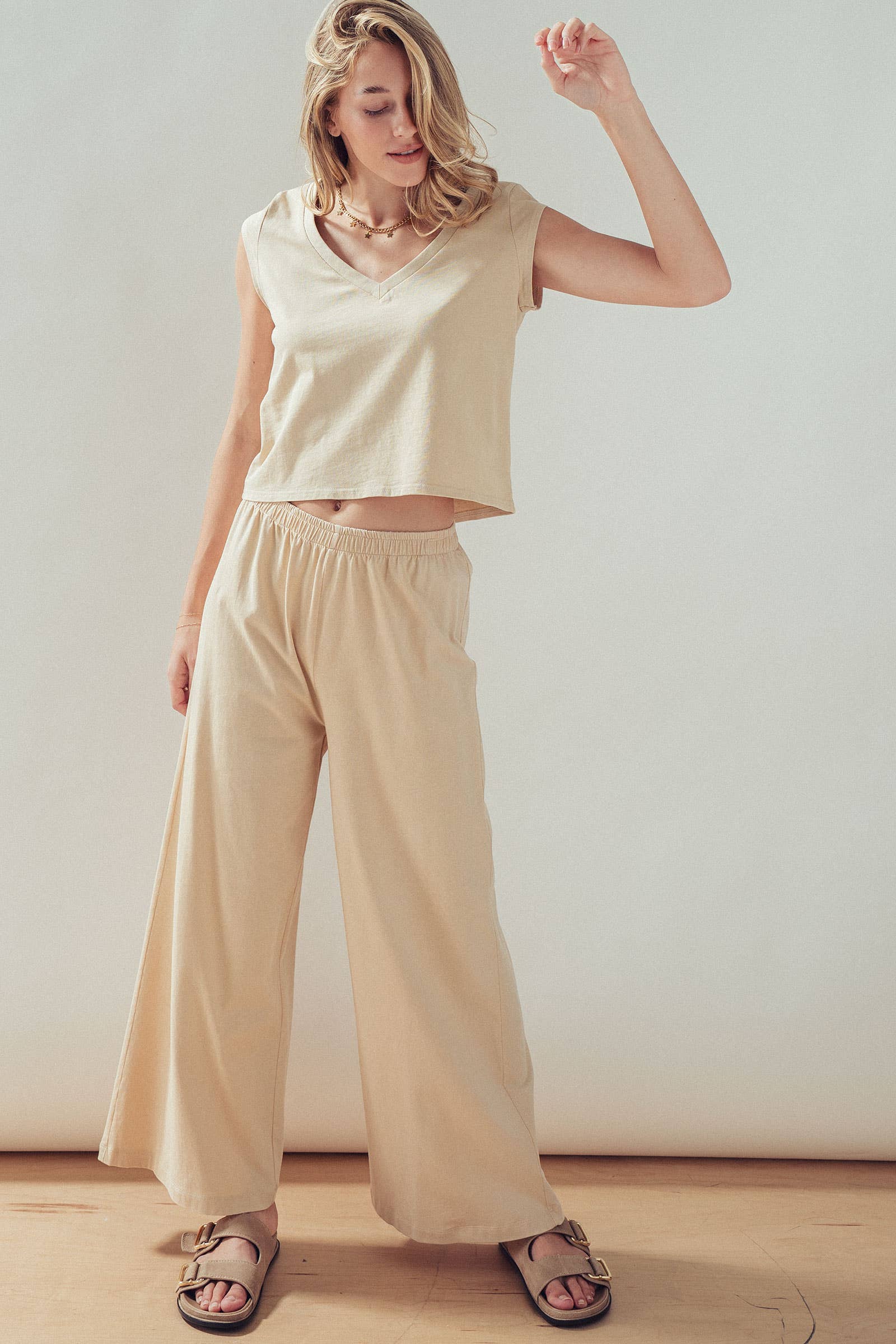 Elastic Waist Wide Leg Knit Pants