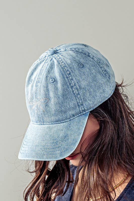 Urban Daizy Crystal Bow Embroidered Denim Baseball Hat Denim Baseball Cap - Women's (UDZ-AC-00115) – alternate view 4