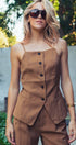 Buttoned Tie-Waist Cami Top in MOCHA - Women's Tops | Urban Daizy