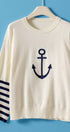 Urban Daizy Nautical Anchor Knit Top Striped Sleeve Ivory Knit Top - Women's (UDZ-TP-01047) – alternate view 3