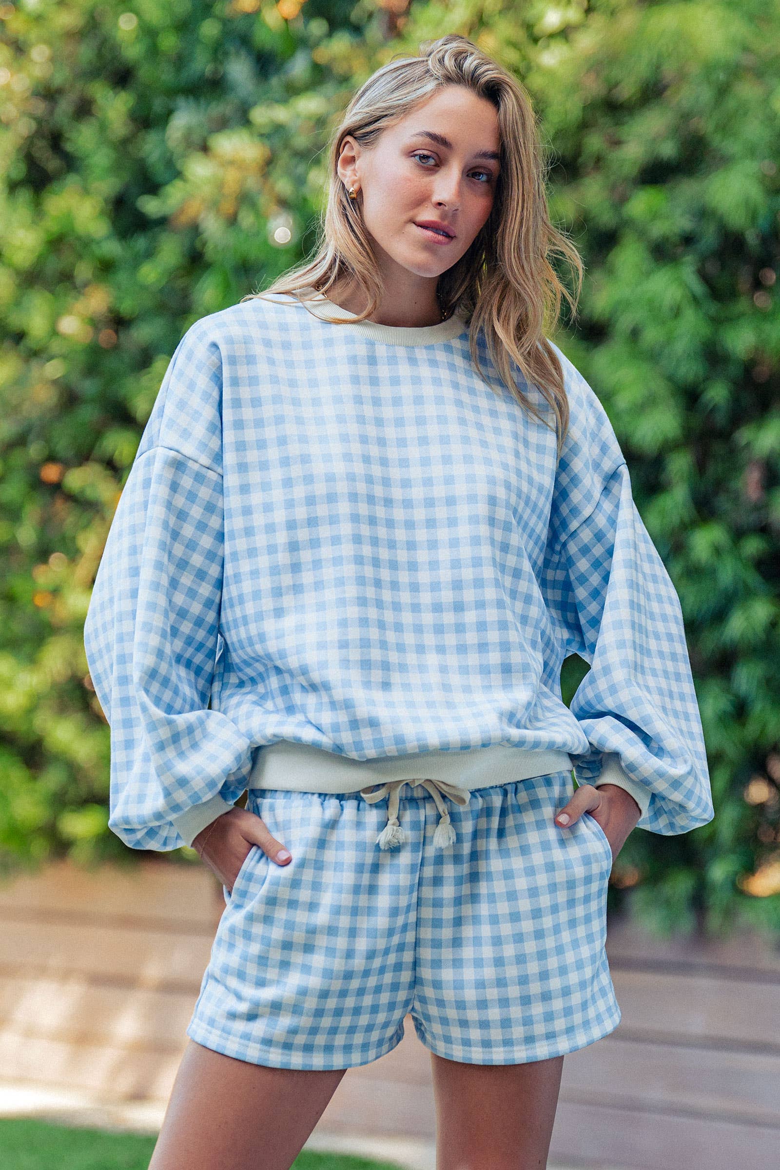 Gingham Fuzzy Knit Lounge Set