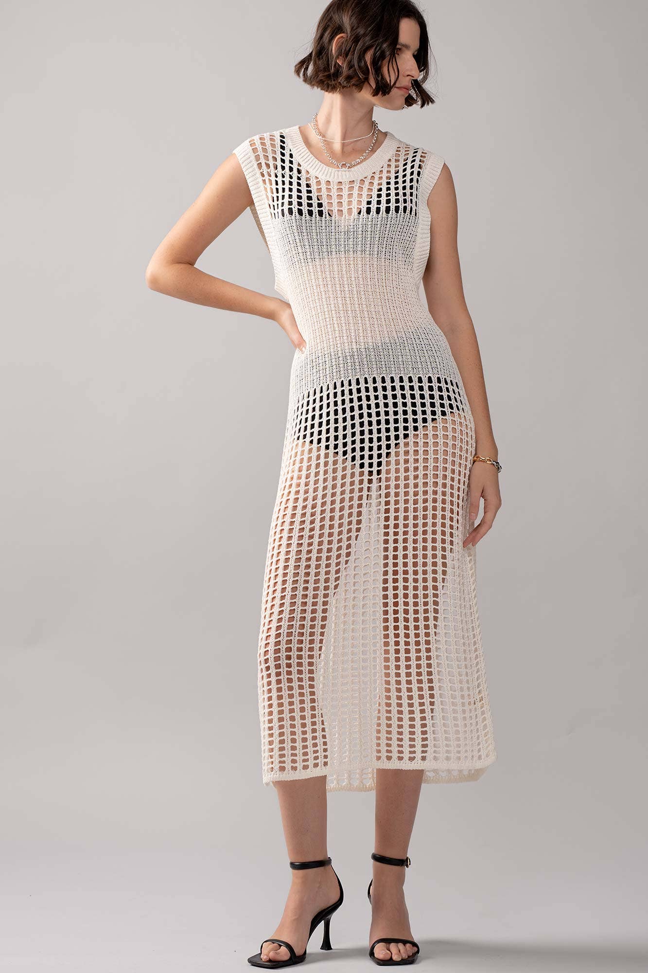 Urban Daizy Crochet Knit Hollow Out Cap Sleeve Maxi Dress Black Dress - Women's (UDZ-DR-00126) – alternate view 9