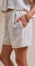 Urban Daizy Striped Scalloped Trim Drawstring Shorts Cream Shorts - Women's (UDZ-PT-00501-Cream) – alternate view 2