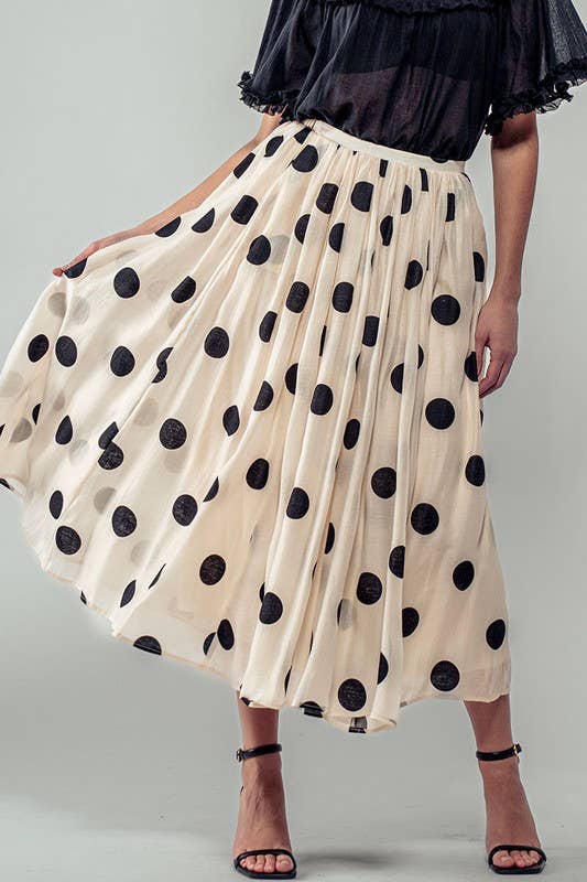 Urban Daizy Polka Dot Elastic Waist Midi Skirt Cream Skirt - Women's (UDZ-SK-00099) – alternate view 2