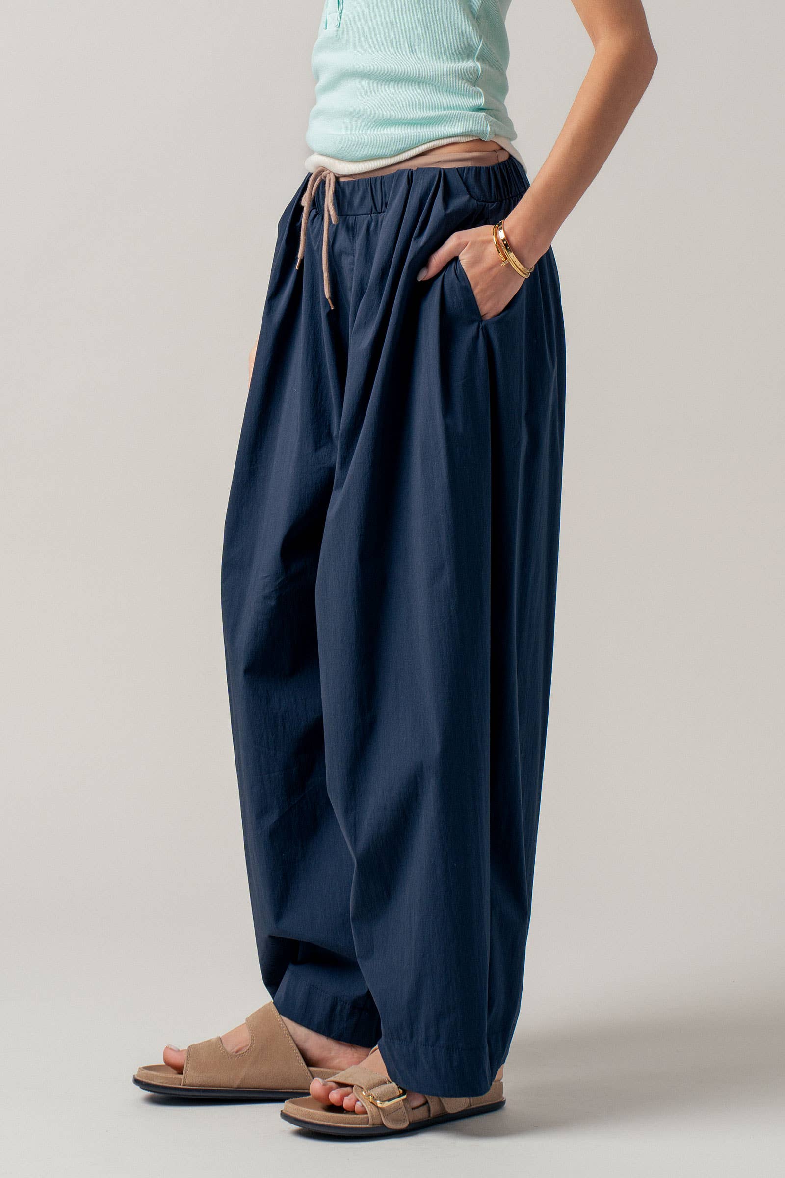 Urban Daizy Contrast Waist Cocoon Leg Pants Navy Pants - Women's (UDPT0102-Navy) – alternate view 7