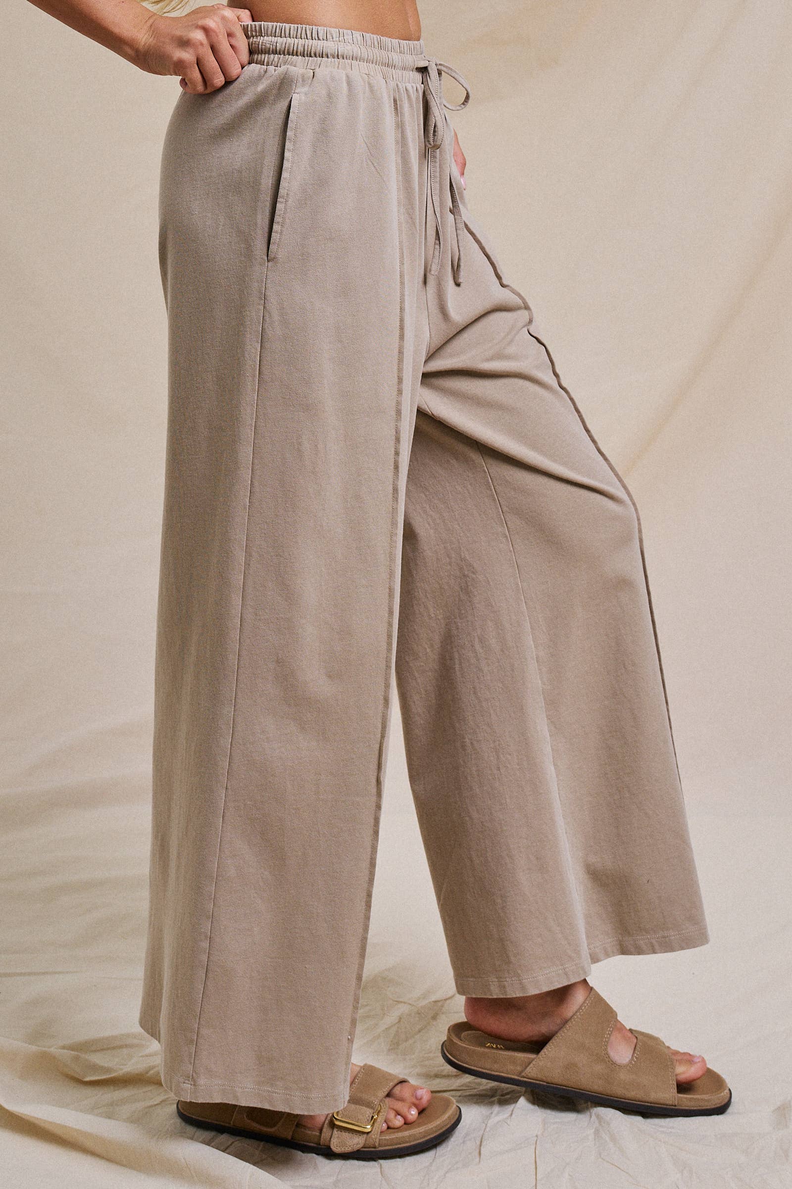 Mineral Wash Cotton Crop Tank & Wide Leg Pant Set