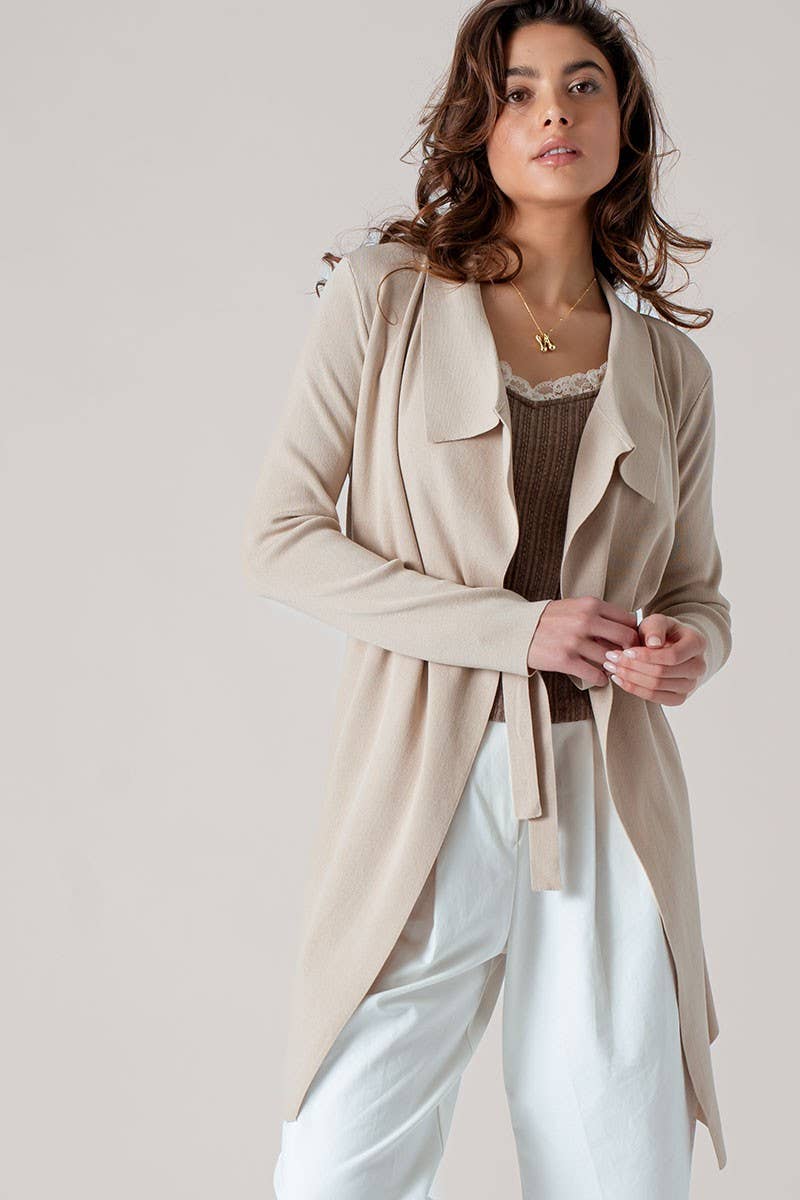 Urban Daizy Draped Front Long Sleeve Waist Tie Cardigan Taupe Cardigan - Women's (UDZ-KN-00530) – alternate view 10